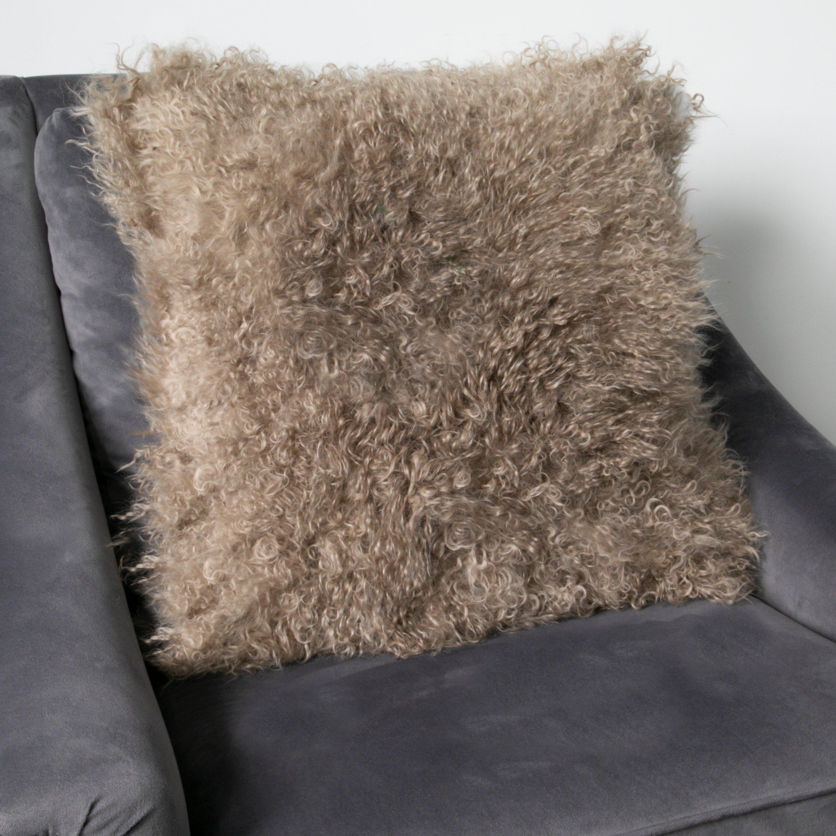 Light Brown Curly Sheepskin Cushion 45x45cm